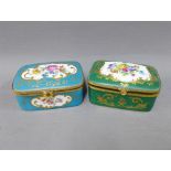 Two Limoges porcelain and gilt metal mounted boxes, with rectangular hinged lids, painted with
