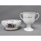 Copenhagen floral pattern bowl with pierced top and oval footrim, with printed factory marks and