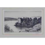 John Fullwood, an etching of a Castle, signed in pencil, framed under glass, 38 x 24cm