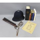 British Transport Police hat, two truncheons, steel handcuffs, British Transport books and Police