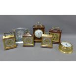 A collection of modern mantle clocks to Hamilton & Inches and five others together with a brass