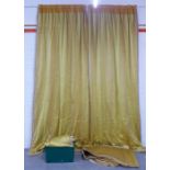 Two pairs of gold coloured lined curtains with two pelmets , 355 x 165cm