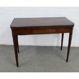 19cm th century mahogany fold over tea table with a frieze drawer, on square tapering legs with