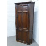Mahogany floor standing corner cupboard with two panel fielded doors and painted interior with