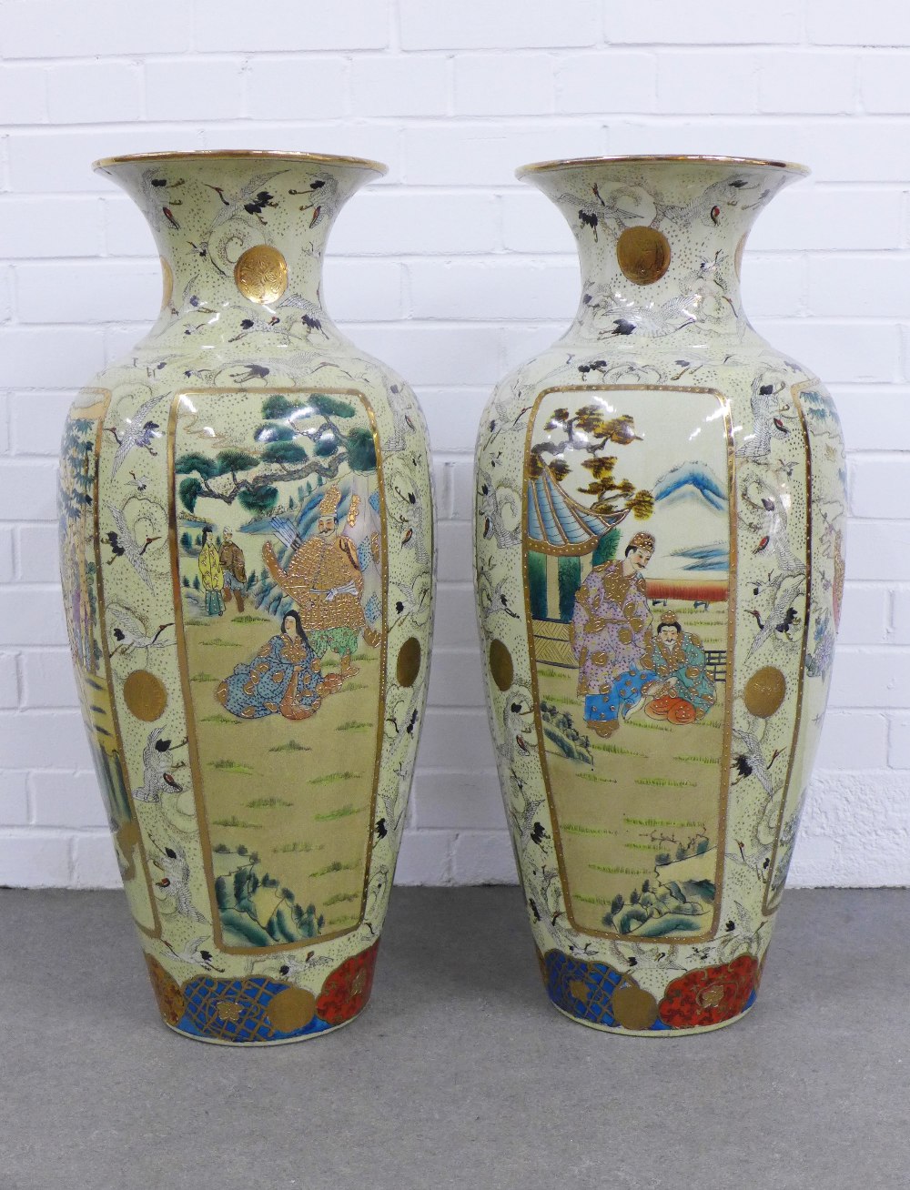 Large pair of chinoiserie pottery floor vases, 82cm high - Image 2 of 4