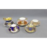 Collection of Continental porcelain cabinet cups and saucers, (10) (a/f)