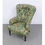Liberty floral upholstered button back armchair, with mahogany legs, 62 x 86 x 49cm