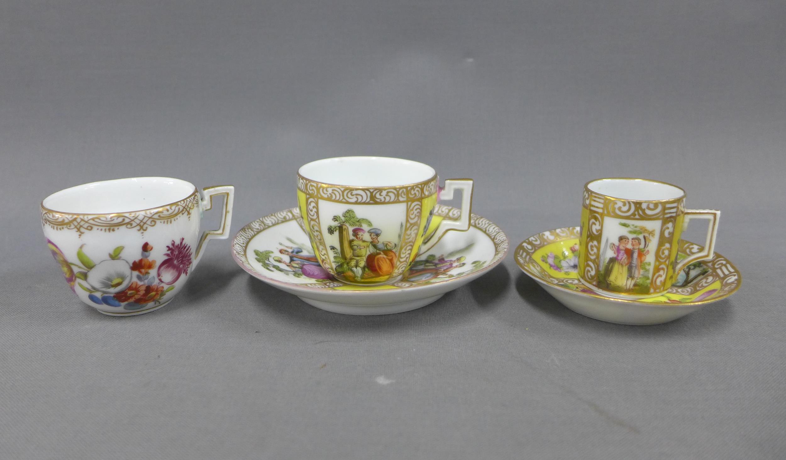 Collection of Meissen and Dresden porcelain cabinet cups and saucers, ( 9) - Image 3 of 4