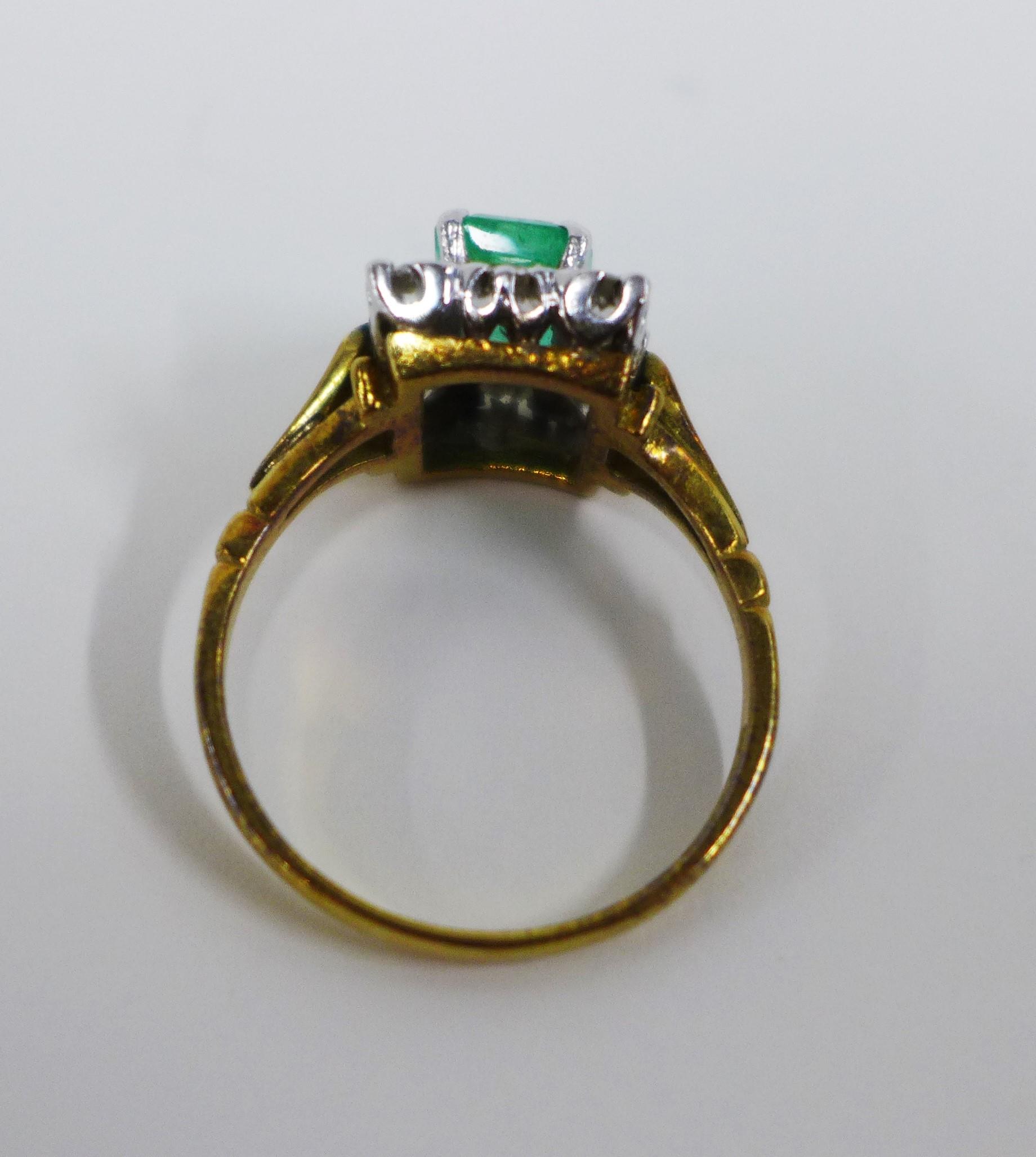 18ct gold emerald and diamond cocktail ring, claw set with a step cut emerald within a surround of - Image 4 of 4
