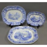 19th century Staffordshire blue and white transfer printed pottery to include Rural Scenery