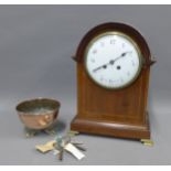 Mahogany mantle clock, the dial with black Arabic numerals and signed Sorley, Glasgow, 34cm together