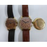 Two Gent's mid century 18ct gold cased Chronographie Suisse wrist watches, with manual wind