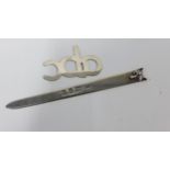 Silver paper knife / letter opener, with fox head handle, London 1970, 16cm and a novelty silver '