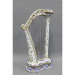 Continental faience model of a harp, 43cm