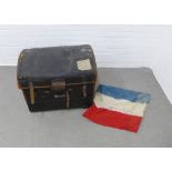 Early 20th century dome top travel trunk (a/f), 68 x 56cm, together with a vintage tri colour French