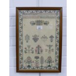 Regency needlework sampler, dated 1815, framed under glass, 29 x 43cm