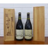 Two bottle of Mas de Daumas Gassac, 1991 and 1993, with wooden boxes, (2)