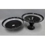 John Rocha for Waterford hobnail cut black glass table centre piece and bowl, larger 35cm