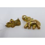 9ct gold elephant charm / pendant, London 1967 and a 9ct gold charm, Birmingham 1964, (2)