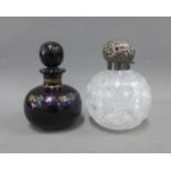 Victorian purple glass scent bottle and stopper together with a hobnail glass scent bottle with