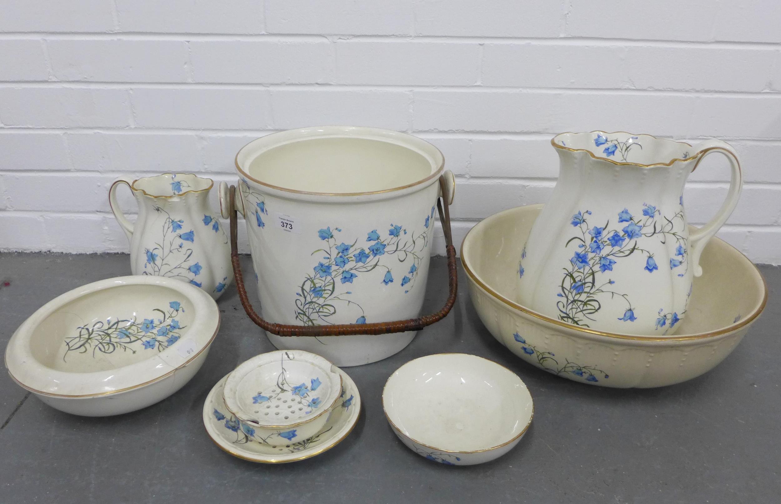 Copeland Spode pottery toilet set comprising basin, ewer, small jug, pail, soap dish, etc ( 7) (a/