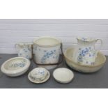 Copeland Spode pottery toilet set comprising basin, ewer, small jug, pail, soap dish, etc ( 7) (a/