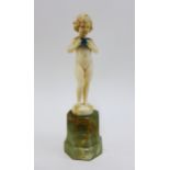 Ferdinand Preiss (1882-1943) Art Deco ivory figure of a girl holding a blue trinket box, signed and