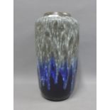 West German pottery vase with a blue mottled glaze, 38cm