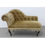Child's chaise longue, button back gold velour upholstery, 108 x 74 x 40cm