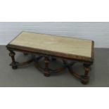 Low table with a rectangular hardstone top on wooden base, with carolean stretchers, (a/f) 107 x