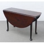 19th century mahogany dropleaf table on tapering legs with pad feet, good patination, 121 (open) x