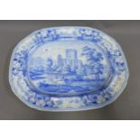 19th century Staffordshire blue and white transfer printed Beauties of England and Wales meat ashet,