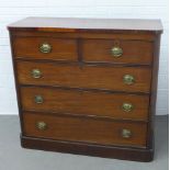 19th century mahogany chest with two short and three long drawers, on a plinth base, 116 x 117 x