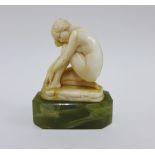 After Ferdinand Preiss (1882-1943) Art Deco ivory figure of a female nude, modelled kneeling and