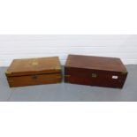 Two 19th century mahogany and brass bound writing boxes, larger 50 x 25cm (2)