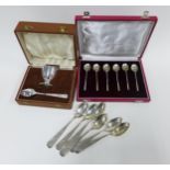 Set of six Sterling silver teaspoons, six Continental white metal teaspoons and an Epns egg cup