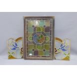 Stained glass panel and two smaller leaded glass panels, largest overall 46 x 66cm (3)