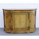 Victorian walnut and ormolu credenza with figured top above a marquetry inlaid door with quarter