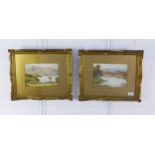 B.W Leader, ARA, companion pair of lake scene watercolours, signed and dated '99, framed under glass