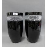 A pair of John Rocha for Waterford hobnail cut black glass vases, 31cm (2)