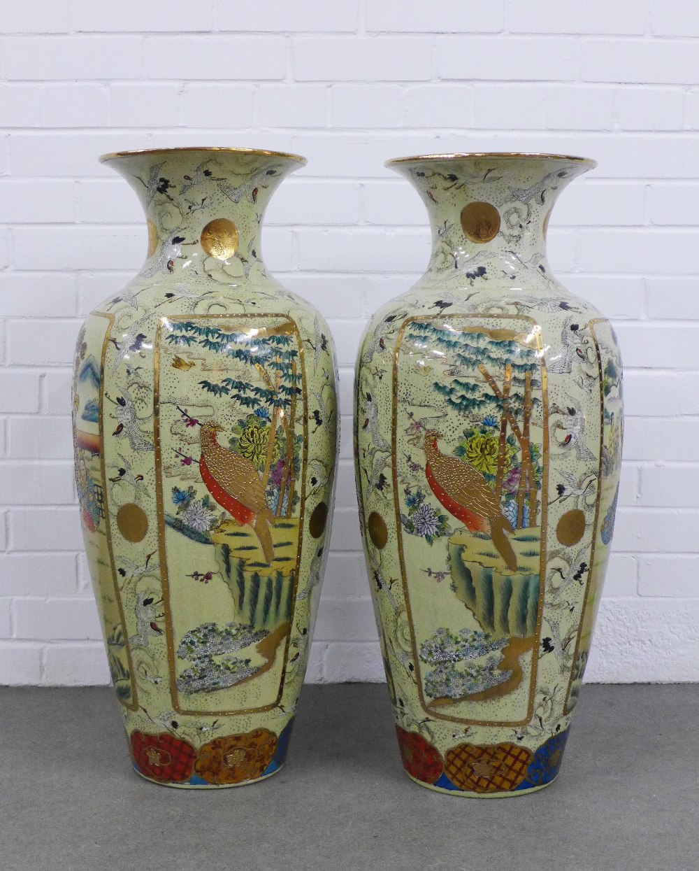 Large pair of chinoiserie pottery floor vases, 82cm high