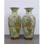 Large pair of chinoiserie pottery floor vases, 82cm high