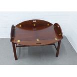 Mahogany and brass mounted butler's tray on stand, 122 x 48 x 90cm