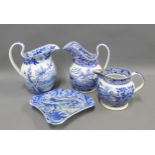 19th century Staffordshire blue and white transfer printed pottery to include British Scenery jug,
