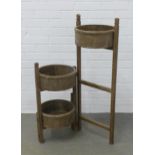 Vintage pine three tier stand with tubs, 35 x 100cm