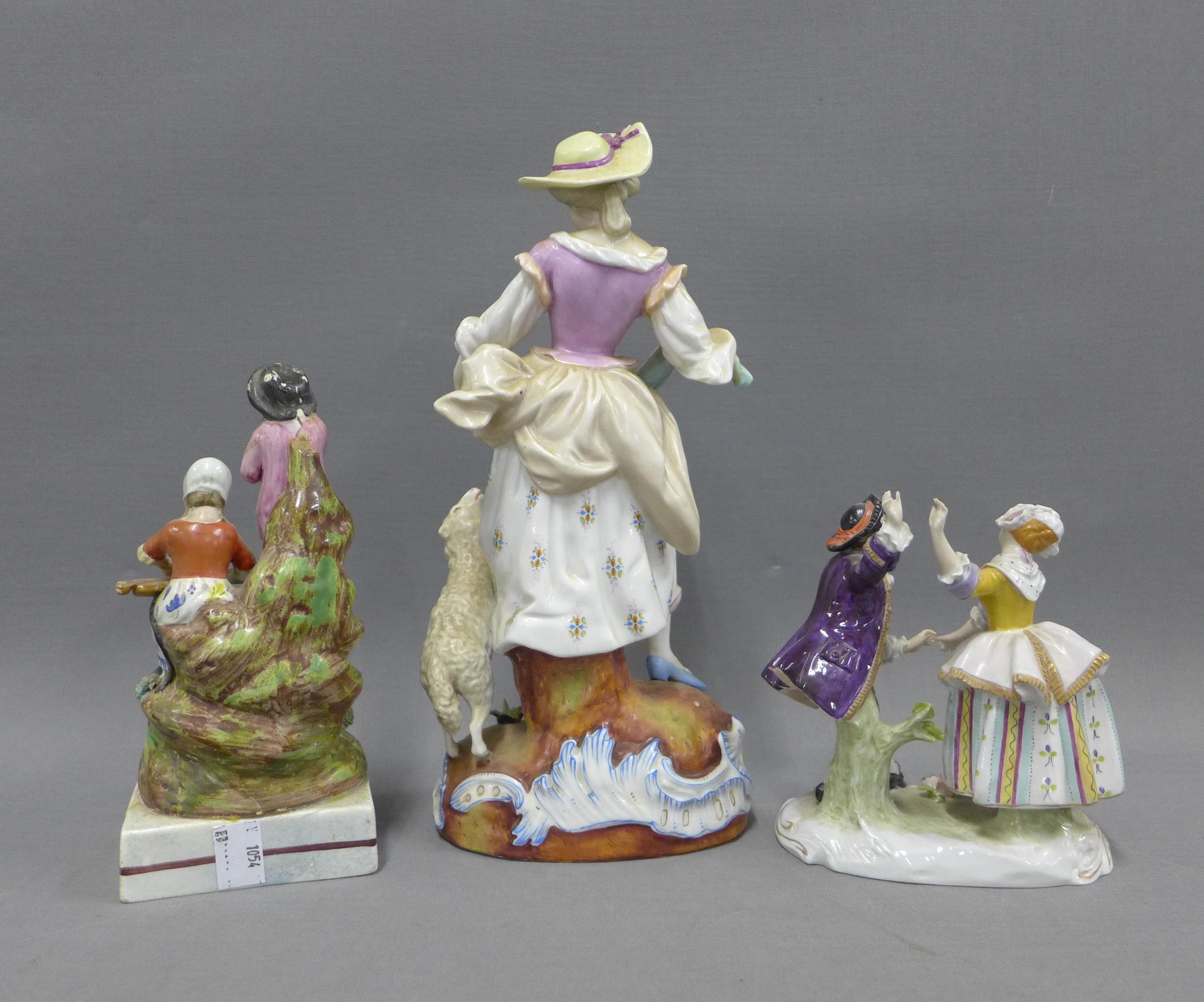 A group of Staffordshire pottery and continental porcelain figures to include a pearlware figure - Image 4 of 4