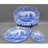 19th century Staffordshire blue and white transfer printed pottery to include Bridge at Lucano