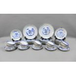 Chinese Export Ware Doucai cups, saucers and plates, comprising ten cups and six saucers with blue
