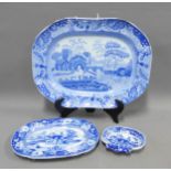 19th century Staffordshire blue and white transfer printed pottery to include Muleteer patterned