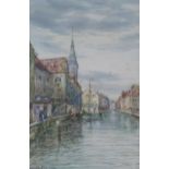 Hamilton Glass SSA, (Scottish, fl. 1890 - 1925) Dutch canal scene watercolour, signed and framed